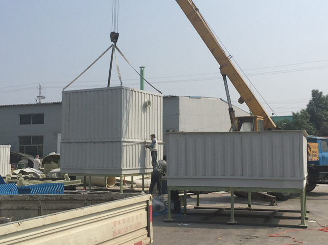 FPR Square cooling tower are loaded by our workers